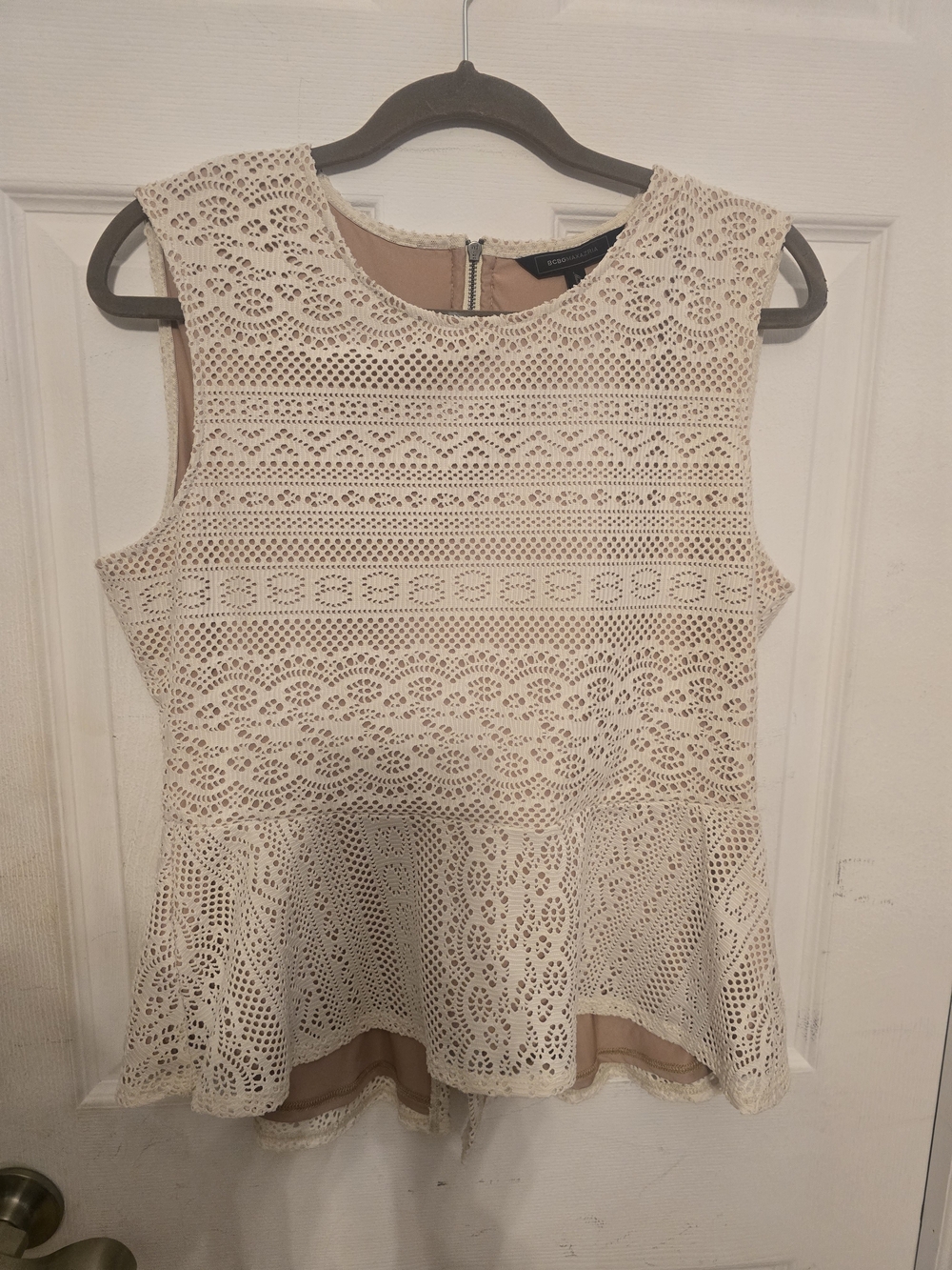 BCBGMaxAzria Cream Lace Peplum Top